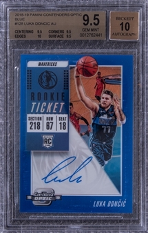 2018-19 Panini Contenders Optic Blue #128 Luka Doncic Signed Rookie Card - BGS GEM MINT 9.5/BGS 10 - A "True Gem+" Example!